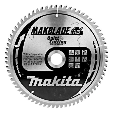 Циркулярен диск за дърво TCT, Makita B-08707 ф 260x30x70T, MAKBlade Plus