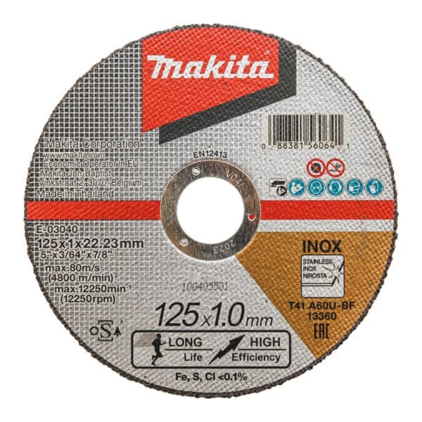 Диск за рязане на метал ф 125x1,0x22,23 mm Makita E-03040-12, A60U, INOX