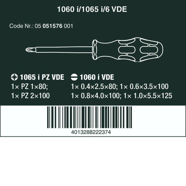 Комплект отвертки Wera 051576 VDE Kraftform 1000V 116x i/6 - 6 бр