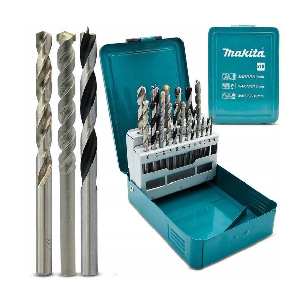 Комплект свредла за метал, дърво и бетон Makita D-46202, 3-10мм, 18бр