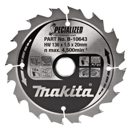Makita B-10643 Циркулярен диск за дърво ф 136х20 мм, 1 мм, 16 зъба