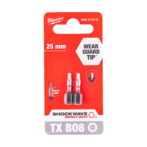 Ударни битове Milwaukee 4932471578 SHOCKWAVE, TXB08, 25мм, 2 броя