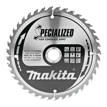 Циркулярен диск за дърво Makita B-09248, TCT, 165мм x 20мм x 40