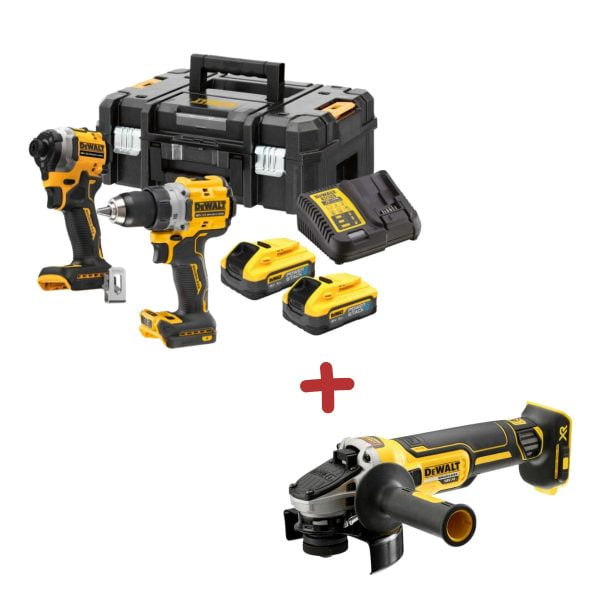 Комплект акумулаторни машини DeWALT DCK2051H2T+DCG405N 18V, DCD800, DCF850