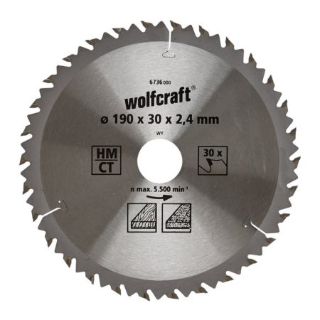 Циркулярен диск за дърво Wolfcraft 6736000, 190 х 30 х 2,4 мм