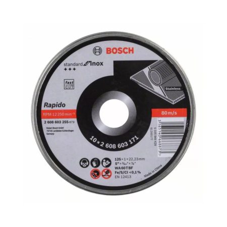Прав диск за метал Bosch Standart For Inox 2608603255, 125 мм, 10 бр