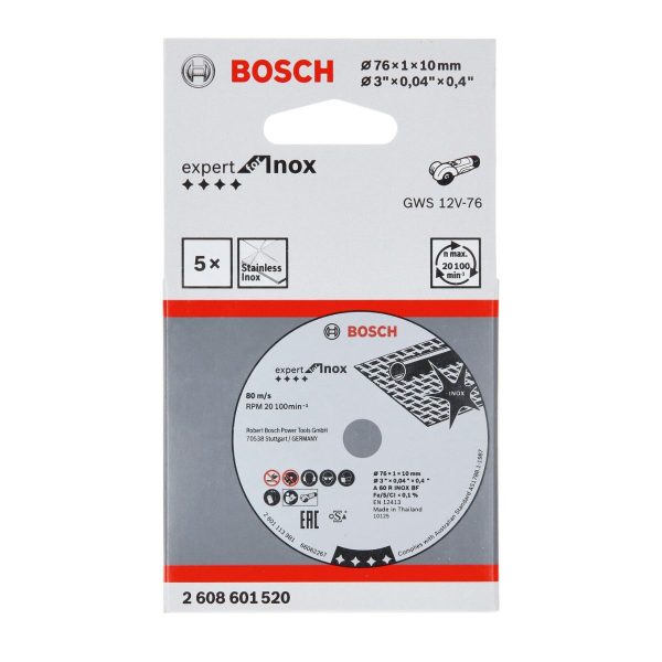 Диск за рязане на неръждаема стомана Bosch Expert for Inox 2608601520, 76 х 10 х 1 мм