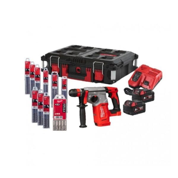 Комплект акумулаторен перфоратор Milwaukee M18 BLHX100P-502P, 18 V, 2.3 J, SDS+