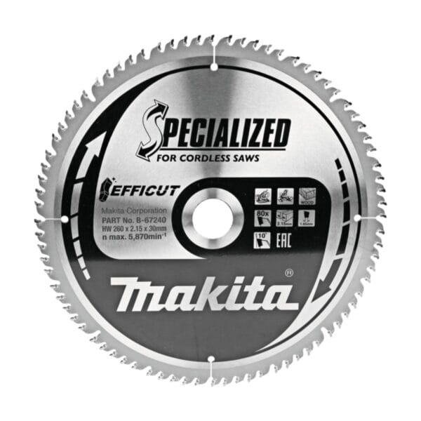 Циркулярен диск за дърво Makita B-67240, 260x2.15 мм, 80T