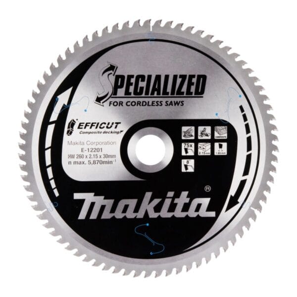 Циркулярен диск за декинг Makita E-12201, 260x2.15 мм, 75T