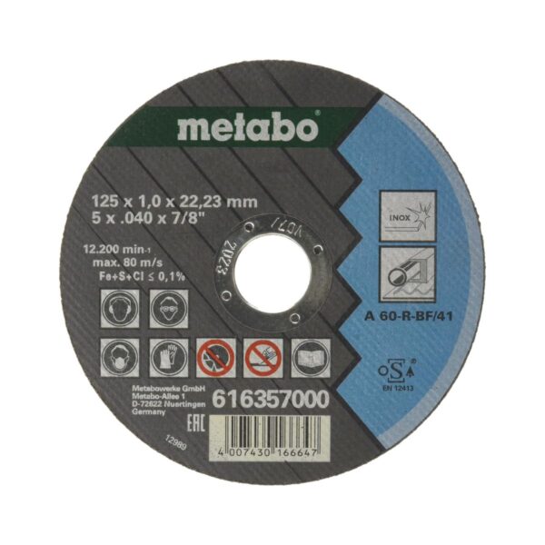 Диск за инокс METABO 616357000, 125 х 22.23 мм, 10 бр