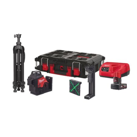 Комплект лазерен нивелир Milwaukee M123PLSKIT-401P, зелен, 360°, 4 Ah, 4933499379